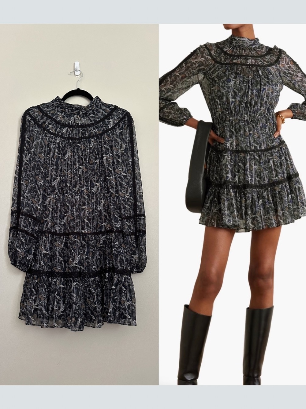 Veronica Beard Rahla Crochet Trimmed Paisley Print Metallic Silk Mini Dress Sz 2